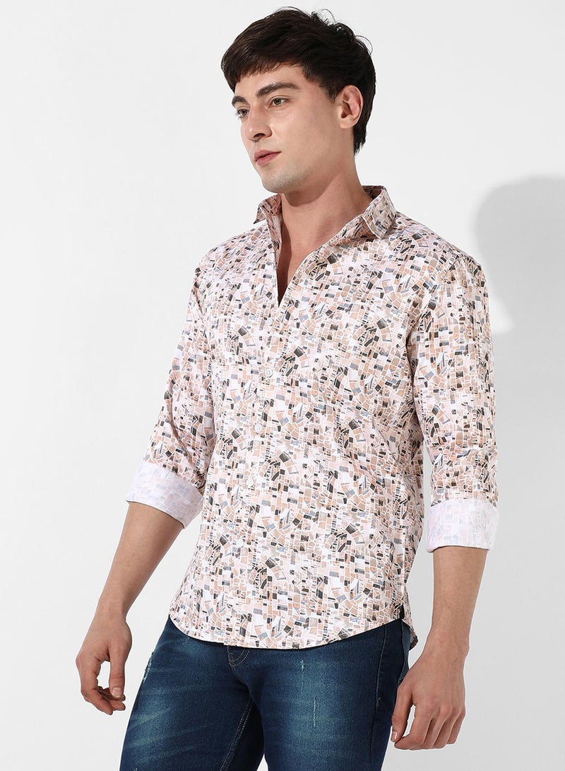 Campus Sutra Men's Abstract Print Button Up Cotton Shirt  - Image 3