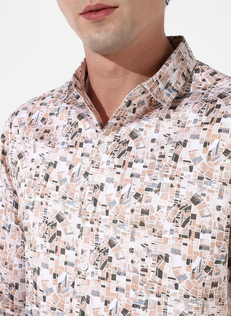 Campus Sutra Men's Abstract Print Button Up Cotton Shirt