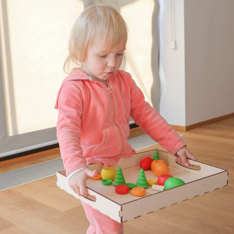 Ulanik Sorting Tray Toddler Montessori Toys for 3 Year Old + Kids Wooden Montessori Tray for Preschool Learning Color Sorting and Counting - No Sections - Image 3
