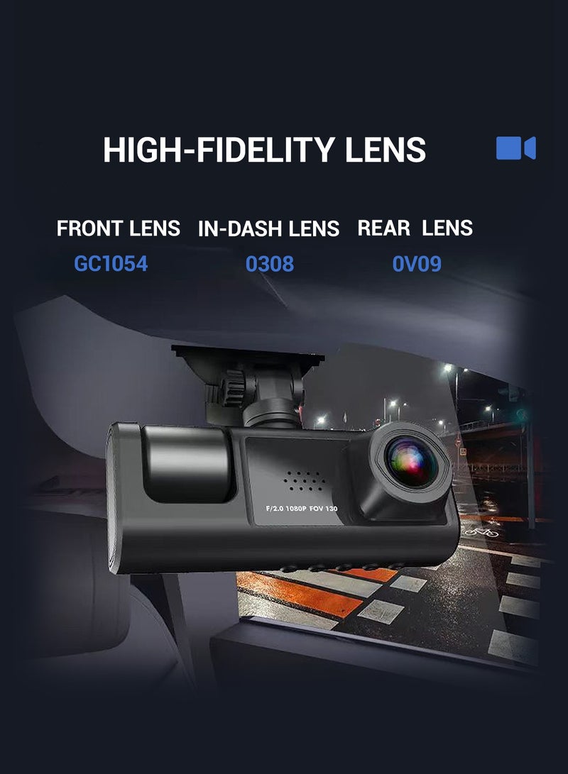 دانسينت ثلاث كاميرات عرض التطبيق كاميرا داش كاميرا أمامية 1280*1080 بكسل، وداخلية وخلفية 1280*720 بكسل، نظام DVR للسيارة، واي فاي مدمج، كاميرا داش كاميرا قابلة للتعديل للسيارات مع رؤية ليلية، 24 ساعة وقوف السيارات - Image 2