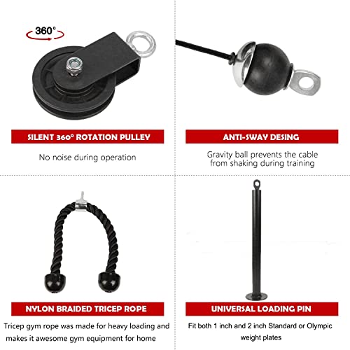 LFJ LAT Pull Down and Lift Weight Pulley System Cable Machine Pulley Attachment for Triceps Pull Down, Biceps Curl, Back, Forearm, Shoulder Home Gym Equipment (Set with Tricep Rope) - Image 5