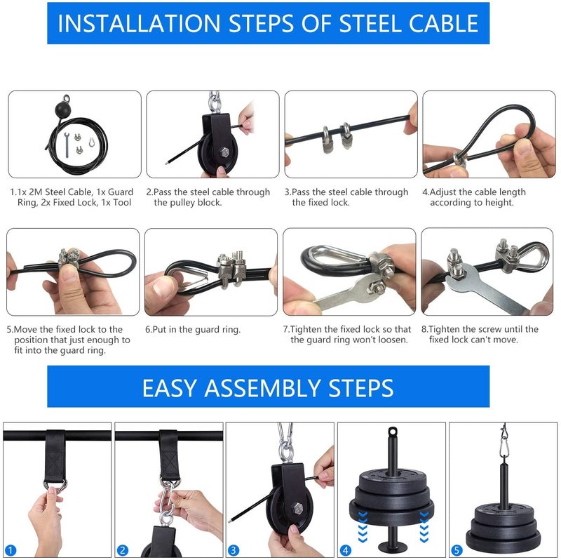 LFJ LAT Pull Down and Lift Weight Pulley System Cable Machine Pulley Attachment for Triceps Pull Down, Biceps Curl, Back, Forearm, Shoulder Home Gym Equipment (Set with Tricep Rope) - Image 4