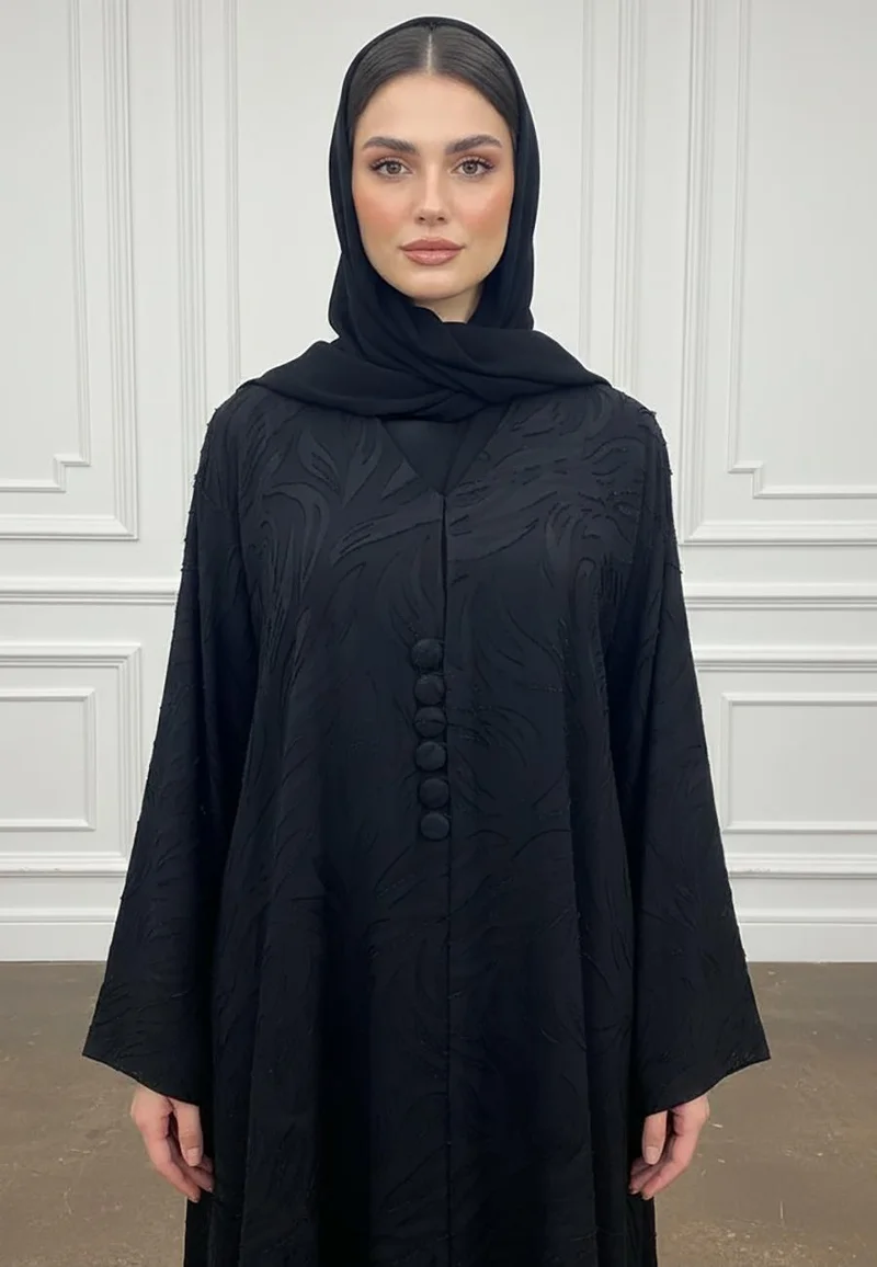 NUKHBAA The Midnight Jacquard Abaya-874