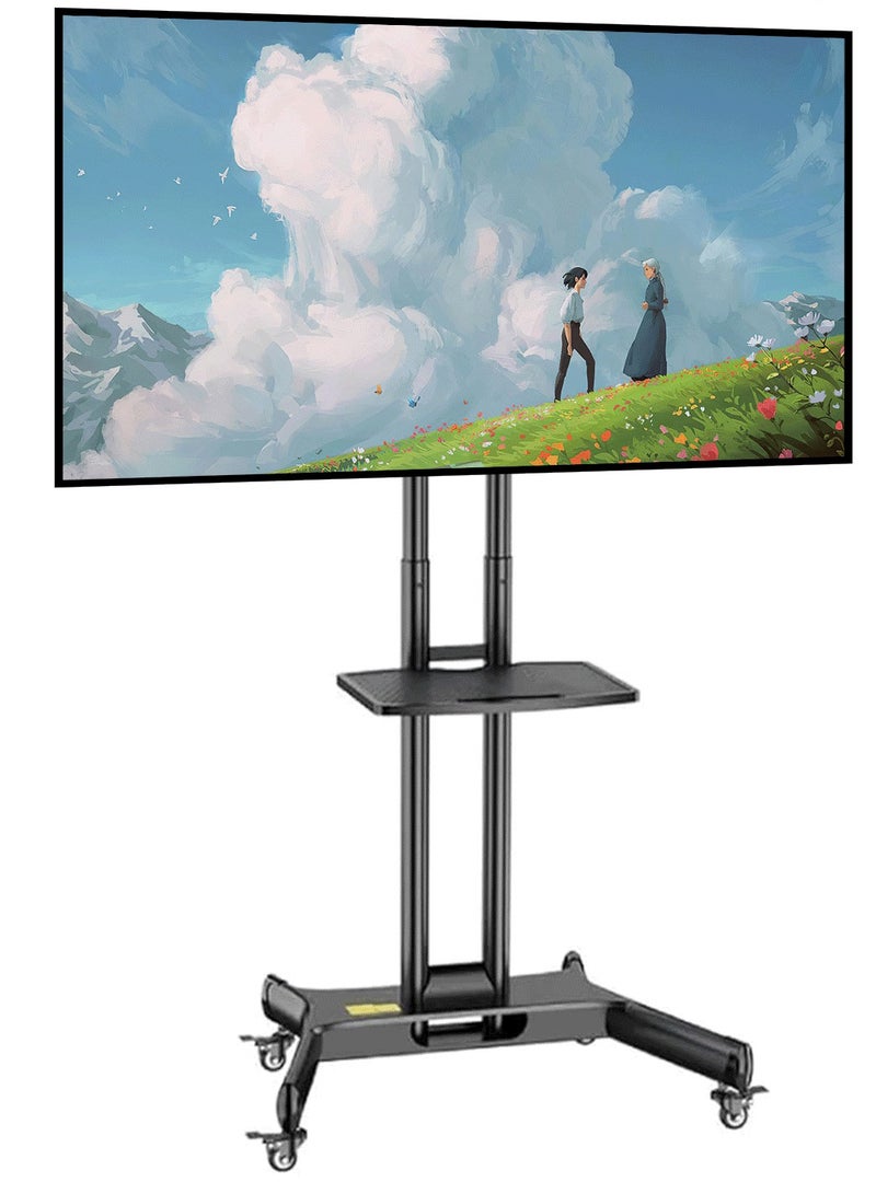 KALOC Mobile TV Cart for 32"-65" TVs up to 50 kg/110 lbs with VESA up to 600x400mm, 90° Rotation for Portrait and Landscape Modes, Includes Equipment Shelf, Lockable Wheels for Easy Mobility - TF-L65-X - Image 1