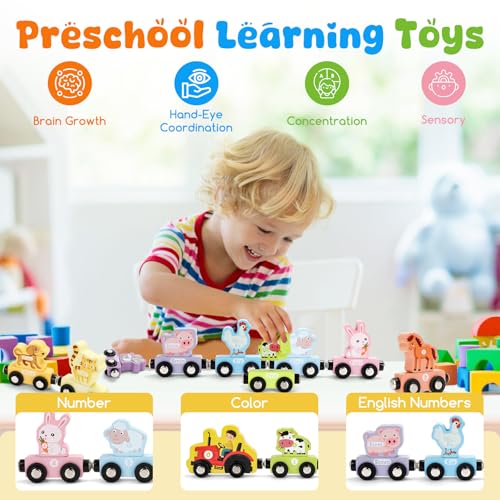 TenFans Montessori Toys Magnetic Wooden Animal Train Set for Toddlers 11 Pieces Educational Preschool Learning Toys Birthday Gifts for Boys Girls - Image 5
