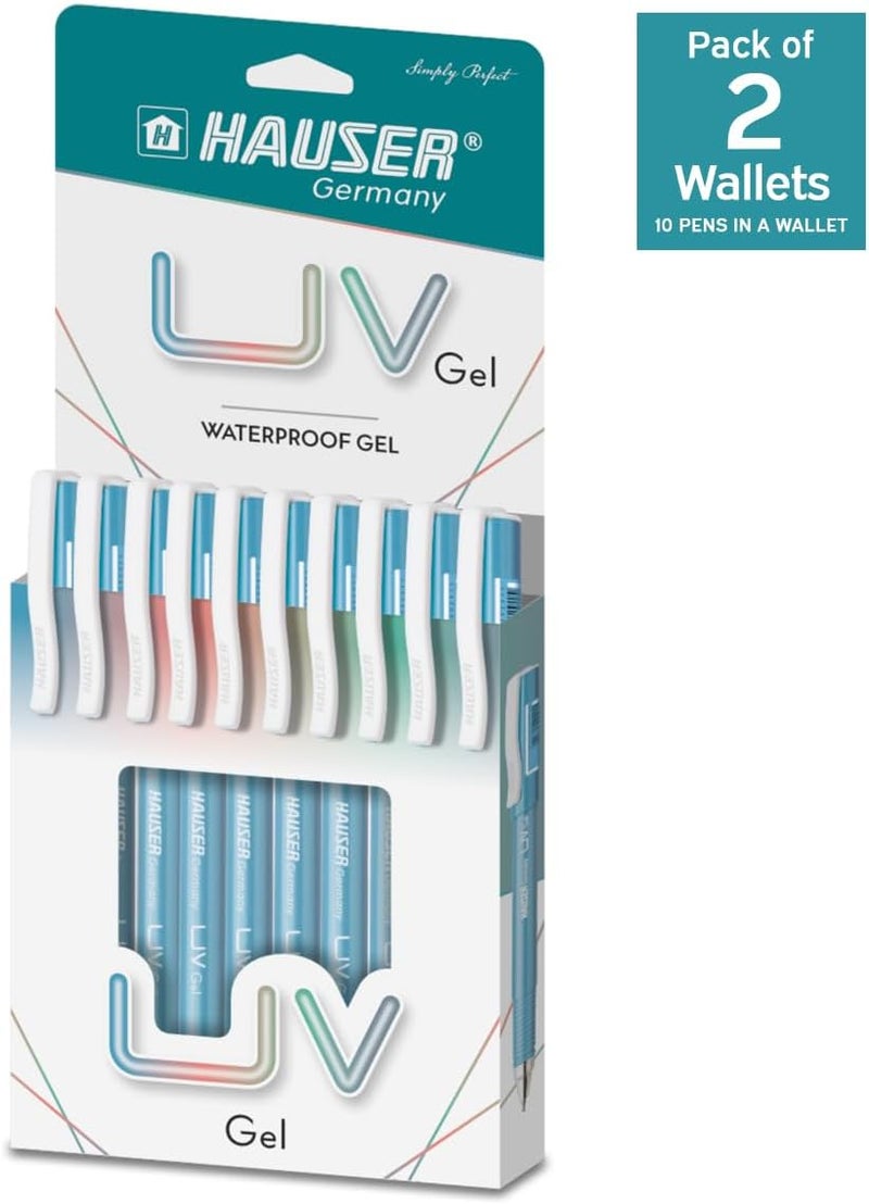 HAUSER UV Gel Pen Wallet Pack | Ensures Smoothness & Durability | Waterproof Ink For Smooth & Smudge Free Writing | Blue Ink, Pack of 20 Pens - Image 2