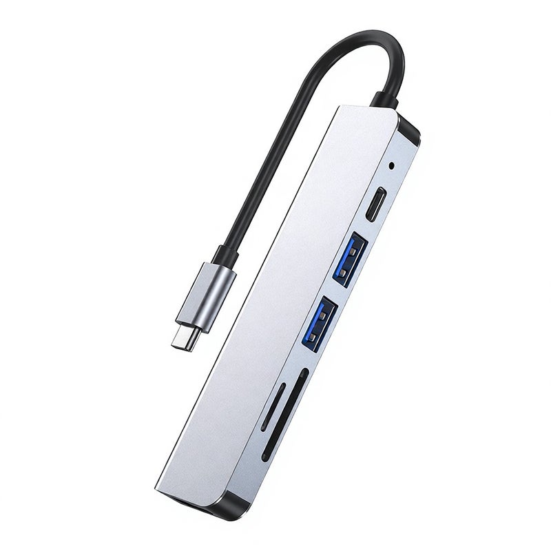 Anwintek 6-in-1 Type-C Hub to HD 4K@30Hz+SD+TF+USB 2.0+USB 3.0 640MB/s+PD Charging Port 87W Screen Mirroring OTG Function Grey - Image 4