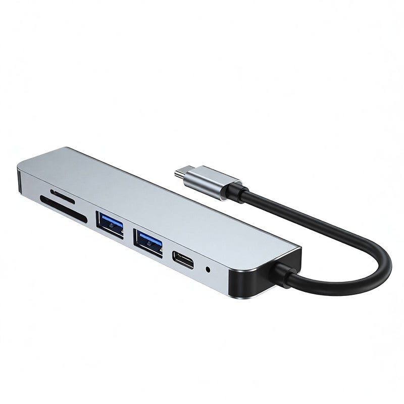 Anwintek 6-in-1 Type-C Hub to HD 4K@30Hz+SD+TF+USB 2.0+USB 3.0 640MB/s+PD Charging Port 87W Screen Mirroring OTG Function Grey - Image 3