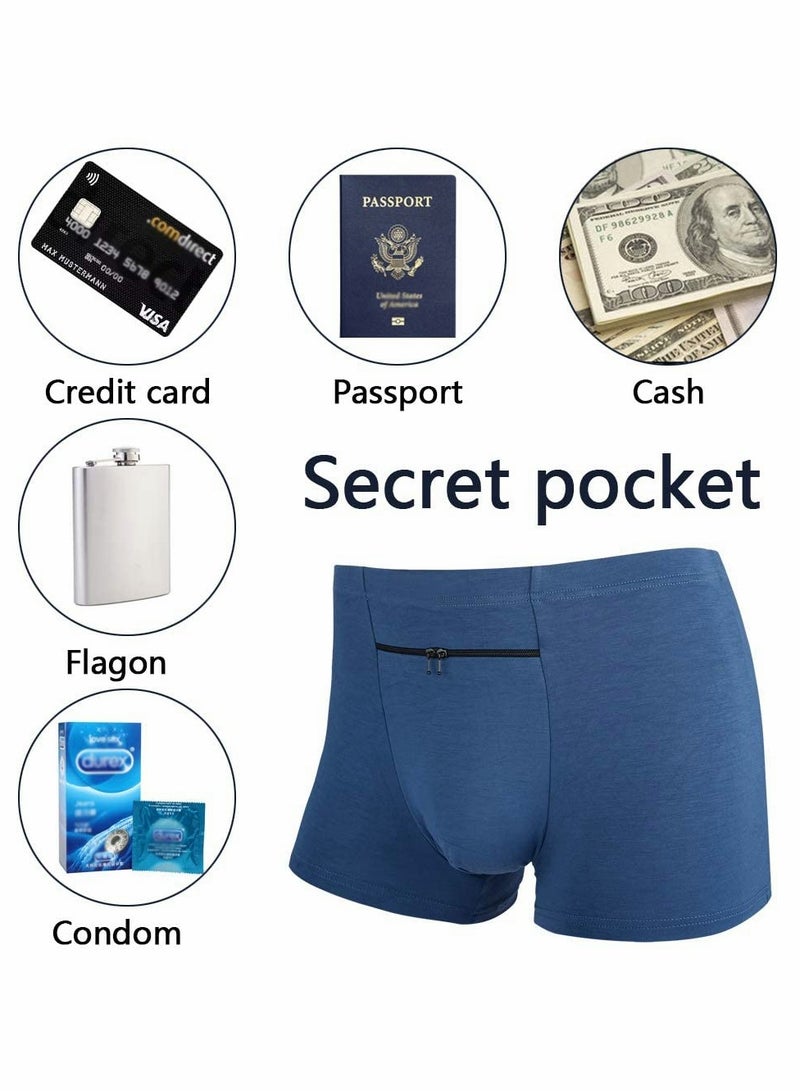Men's Boxer Briefs with Hidden Pocket, 2 Pack Travel Underwear for Secure Storage, Comfortable Fit in Blue  - Image 3