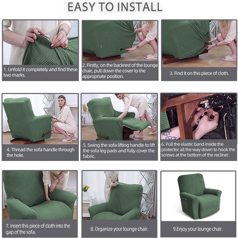 KEKUOU Recliner Chair Covers Lazy Boy Recliner Covers Stretch Couch Cover Slipcovers 1 Piece Furniture Protector with Elastic Bottom for Dog,Kids.(Recliner, Greyish Green) - Image 5