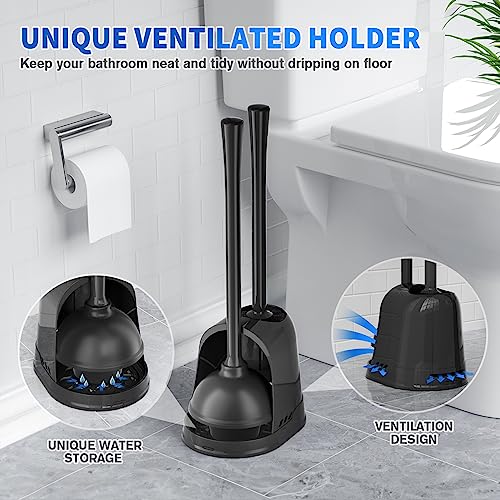 LOVLOY Toilet Plunger and Brush, Bowl Brush and Heavy Duty Toilet Plunger Set with Ventilated Holder, 2-in-1 Toilet Brush and Plunger Combo for 5.3-inch Toilet Drain Bathroom Cleaning (Black) - Image 5