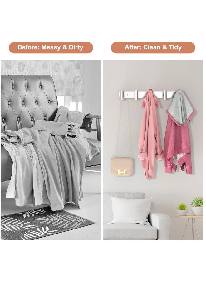 Coat Rack Wall Mounted, 5 T Shaped Wall Hooks for Hanging, Heavy Duty Stainless Steel Coat Hook Rail for Hat Towel Robes in Bathroom Kitchen Mudroom Entryway (Silver, 1 Pack) - Image 5