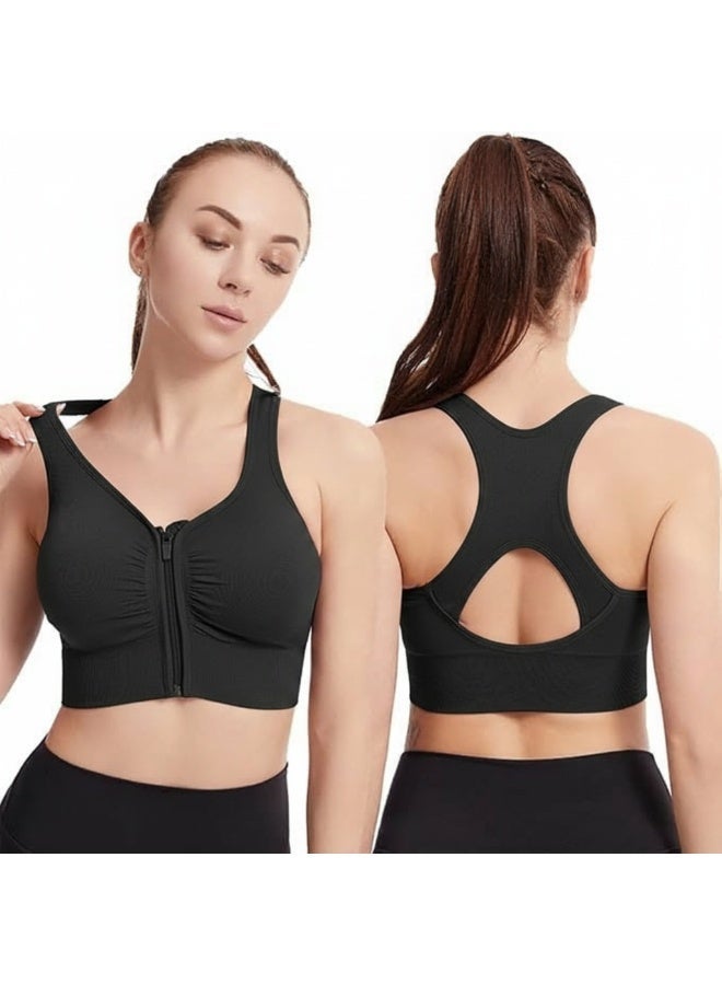 SHOWDAY Women's Zip Front Sports Bra Wireless Post-Surgery Bra Active Yoga Sports Bras Fitness Women's Sports Bra,Active Yoga Gym Pilates Crossfit - Image 1