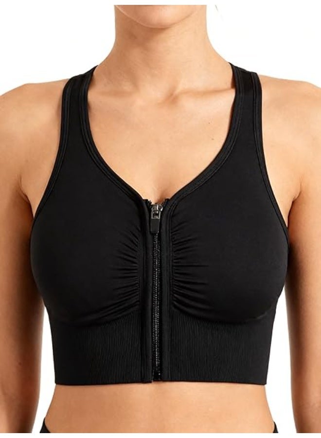 SHOWDAY Women's Zip Front Sports Bra Wireless Post-Surgery Bra Active Yoga Sports Bras Fitness Women's Sports Bra,Active Yoga Gym Pilates Crossfit - Image 2