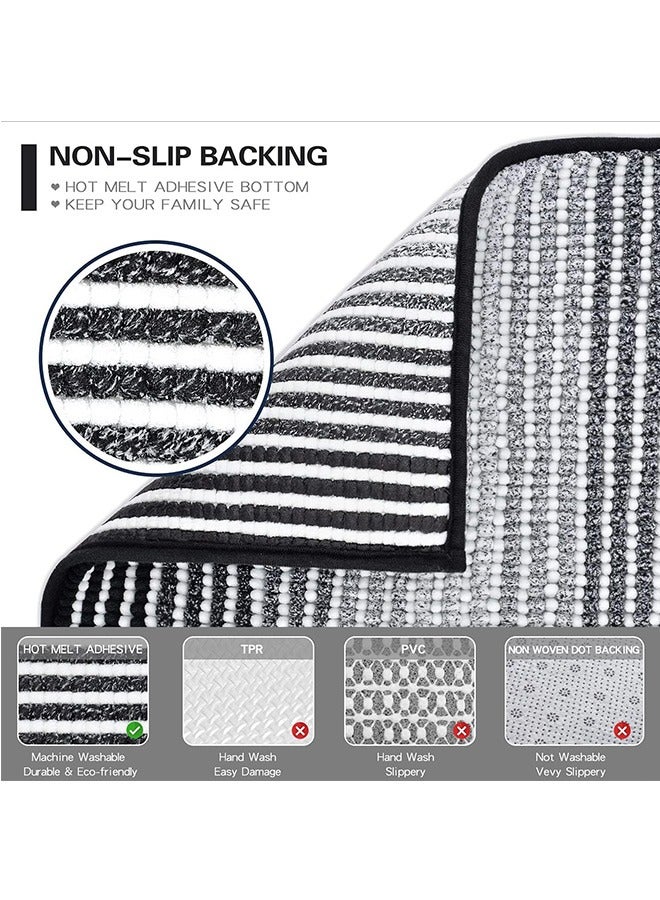 LENND Bathroom Rugs and Mats Sets, 2 Piece Thick Absorbent Chenille Bath Mat Rug Set Non Slip, Soft  Bath Room Floor Mats for Bathroom, Machine Washable 50 * 80cm+40 * 60cm, Black - Image 4