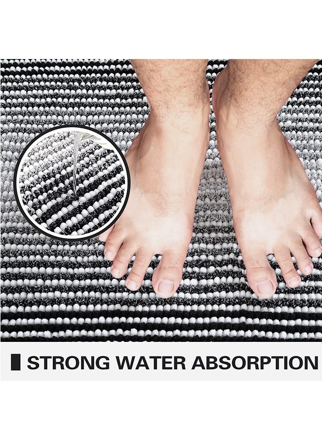 LENND Bathroom Rugs and Mats Sets, 2 Piece Thick Absorbent Chenille Bath Mat Rug Set Non Slip, Soft  Bath Room Floor Mats for Bathroom, Machine Washable 50 * 80cm+40 * 60cm, Black - Image 3