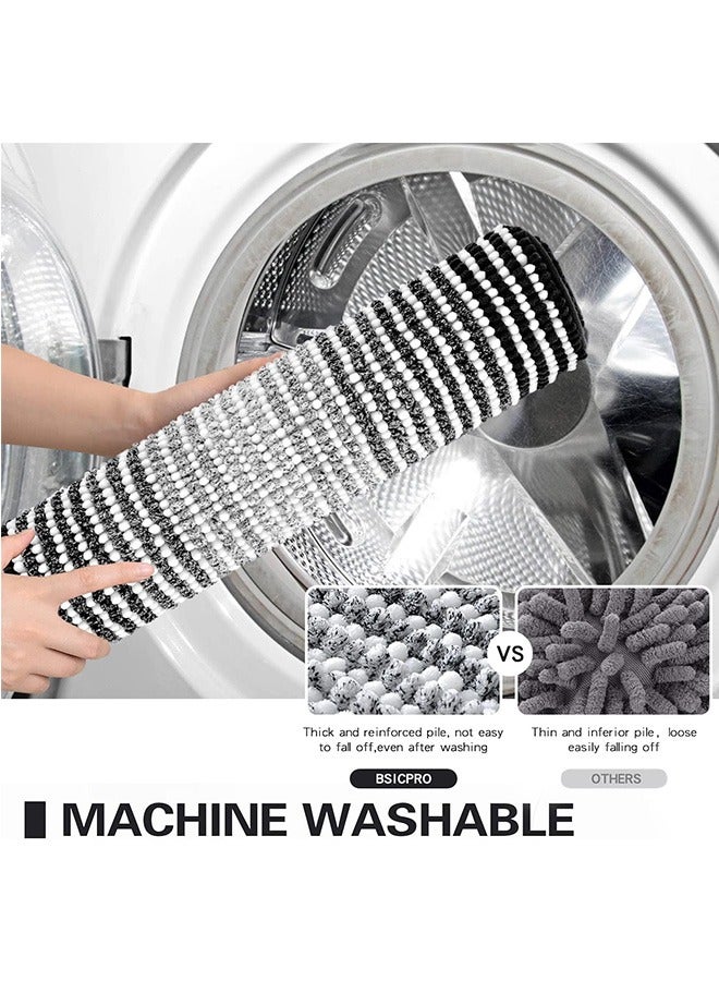 LENND Bathroom Rugs and Mats Sets, 2 Piece Thick Absorbent Chenille Bath Mat Rug Set Non Slip, Soft  Bath Room Floor Mats for Bathroom, Machine Washable 50 * 80cm+40 * 60cm, Black - Image 5