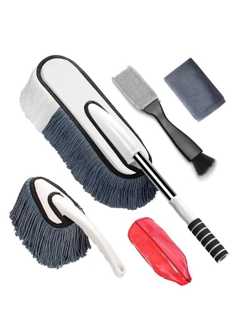 Laoybho 4Pcs Car Duster Set, Extendable Long Handle Brush, Double-Head Interior Dust Brush, Microfiber Cleaning Cloth Vehicle Detailing Tool Cleaning Kit for Car Windows Screen Air Vents Dashboard Screen - Image 1