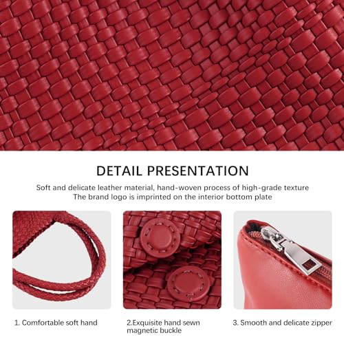 LIKEBAG Woven Tote Bag Womens Purse Vegan Leather Shoulder Handbags Fashion Summer Beach Tote Bags Large Travel Totes (Red) - Image 5