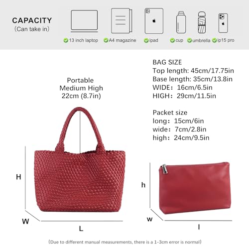 LIKEBAG Woven Tote Bag Womens Purse Vegan Leather Shoulder Handbags Fashion Summer Beach Tote Bags Large Travel Totes (Red) - Image 4