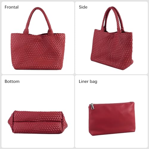 LIKEBAG Woven Tote Bag Womens Purse Vegan Leather Shoulder Handbags Fashion Summer Beach Tote Bags Large Travel Totes (Red) - Image 3