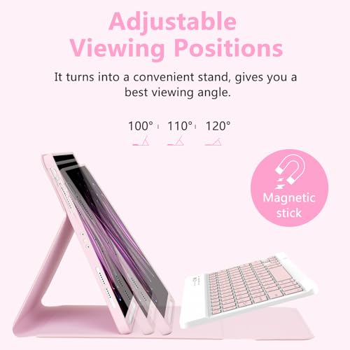 MMK for iPad Air 11 inch Case with Keyboard (M3 2025 / M2 2024) & iPad Air 5/4th Gen (2020/2022) & iPad Pro 11" 2018-2022, Detachable Bluetooth Keyboard Cover with Pencil Holder | Pink - Image 4