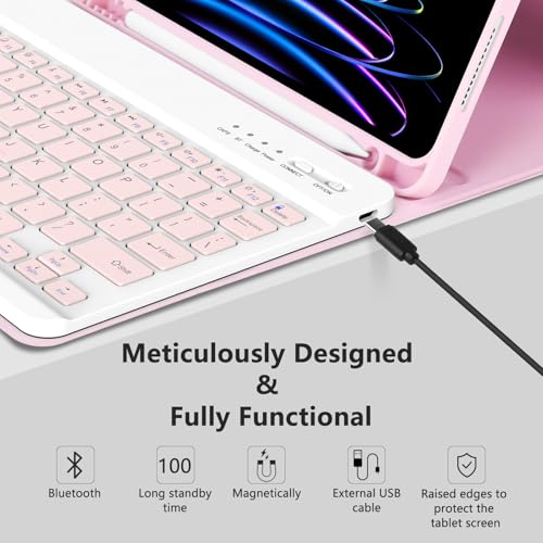 MMK for iPad Air 11 inch Case with Keyboard (M3 2025 / M2 2024) & iPad Air 5/4th Gen (2020/2022) & iPad Pro 11" 2018-2022, Detachable Bluetooth Keyboard Cover with Pencil Holder | Pink - Image 5