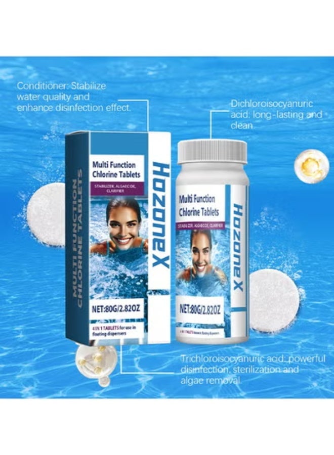 HOZONEX Multifunction Chlorine Tablets, Swimming Pool Effervescent Tablet And Applicator, Eliminates Bacteria And Algae, Makes Water Clean And Crystal Clear, Sanitizes And Protects, For Swimming Pool Disinfection (1 Bottle Tablet, 80G) - Image 3