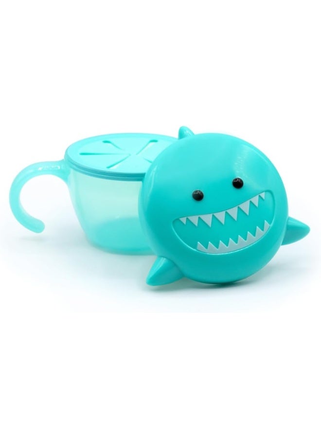 melii Snack Container for Kids - Shark Design Mess Free, Adaptable, and Easy to Hold with Removable Finger Trap - Perfect for Independent Snacking, Travel - BPA Free and Dishwasher Safe - Blue - Image 1