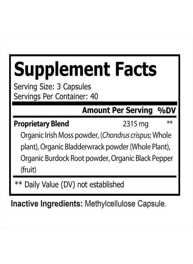 Natuspur - Organic Irish Sea Moss 2315mg Bladderwrack and Burdock Root with Black Pepper Prebiotic Super Food for - Joint, Digestive Health, Thyroid, Healthy Skin, Gut & Immune Support – 120 Capsules - Image 1
