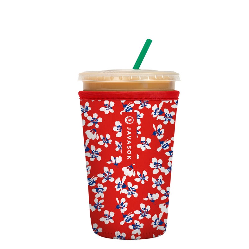 Sok It Java Sok Iced Coffee & Cold Soda Insulated Neoprene Cup Sleeve (Red White and Bloom  Medium: 22-28oz) - Image 1