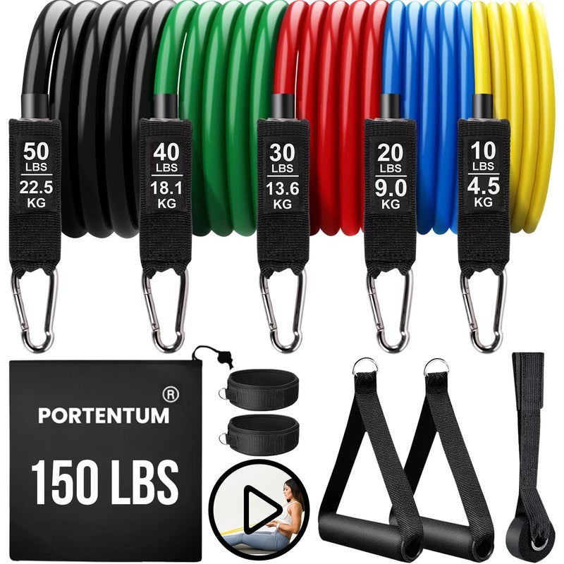 PORTENTUM Portentom Exercise Band with 5 Different Levels Up to 150 lbs Ideal for TRX or Home Gym Multi Coloured - Image 1