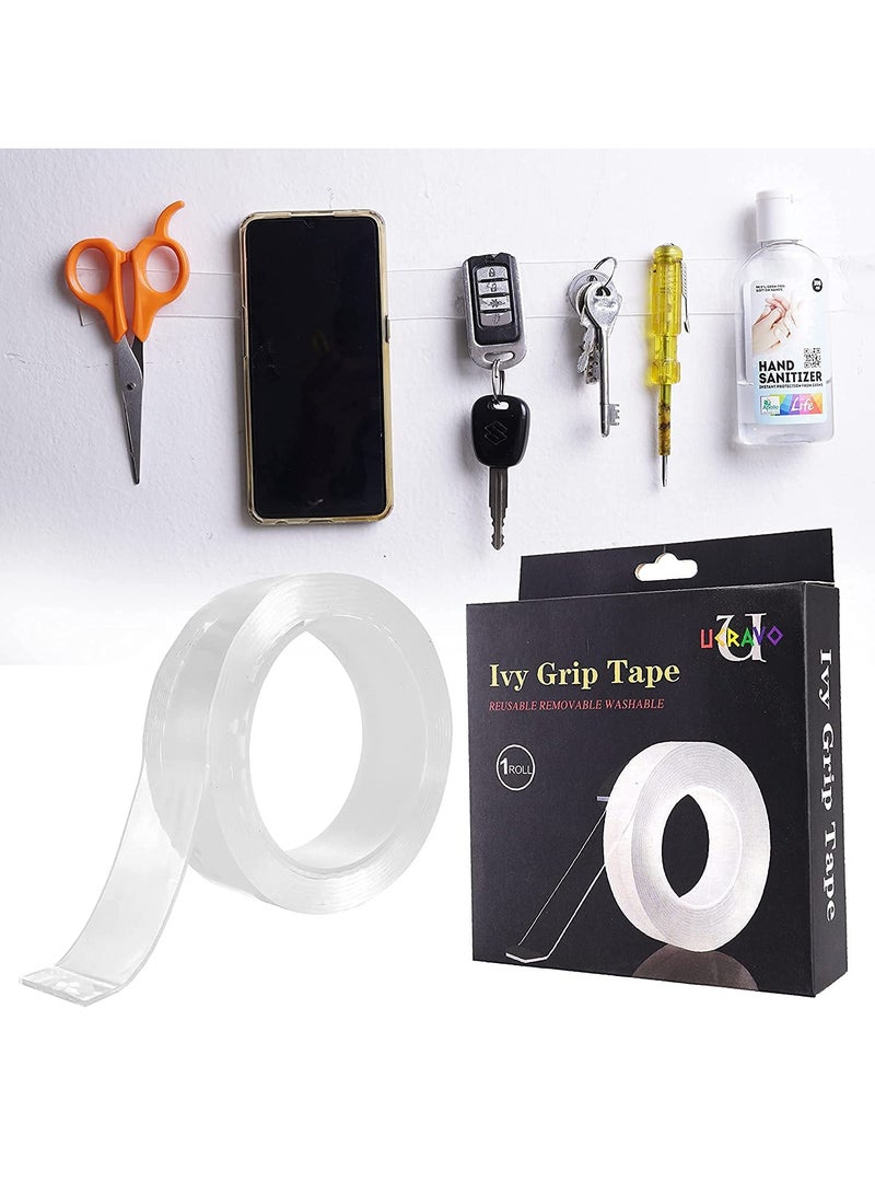 Grip Tape 3 Meter 3 Meter Double Sided Adhesive Silicon Tape Double Sided Tape For Wall Transparent Grip Gel Tape For Walls Washable Reusable Strong Sticky Strips Nano Tape  - Image 4