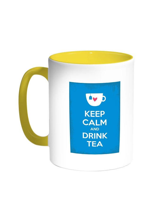 RKN Keep Calm And Drink Tea Printed Coffee Mug Yellow/White 11ounce - Image 1