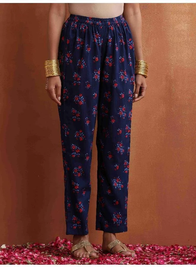 ترو برونز trueBrowns Blue Floral Print Flared Anarkali Kurta Co-ord Set