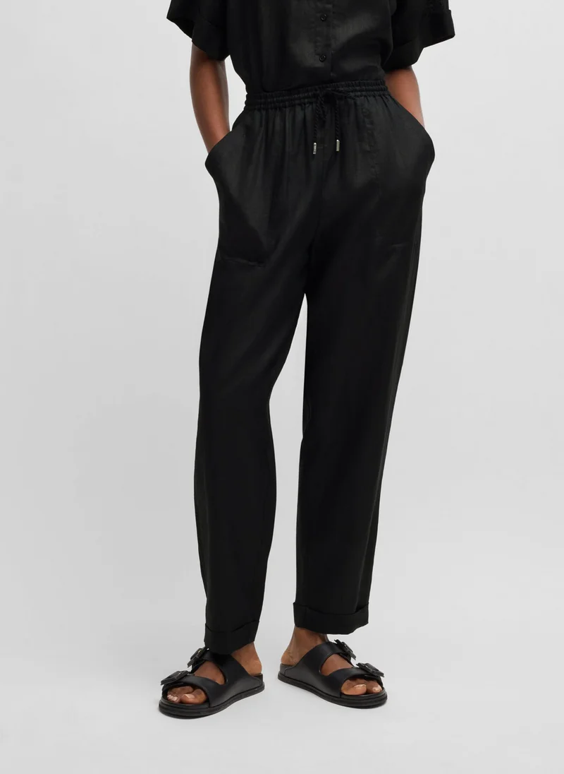 BOSS Regular-fit trousers in ramie
