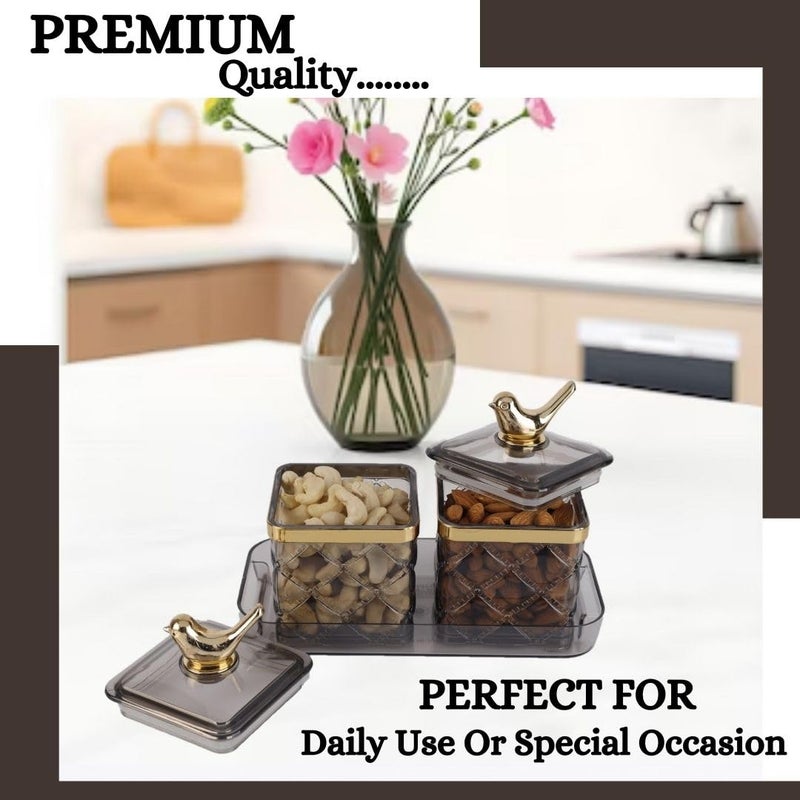 Nabhya Transparent AirTight Dry Fruit Container Tray Set With Lid Serving Tray Airtight BPA FREE Plastic Storage Container Set 500 ml Grey - Image 5
