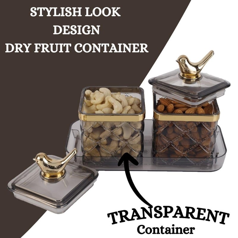 Nabhya Transparent AirTight Dry Fruit Container Tray Set With Lid Serving Tray Airtight BPA FREE Plastic Storage Container Set 500 ml Grey - Image 3