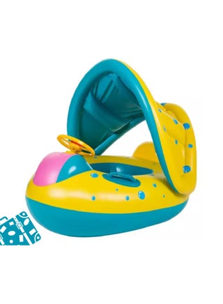 Baby Pool Float with Sunshade, Steering Wheel & Horn 90cm