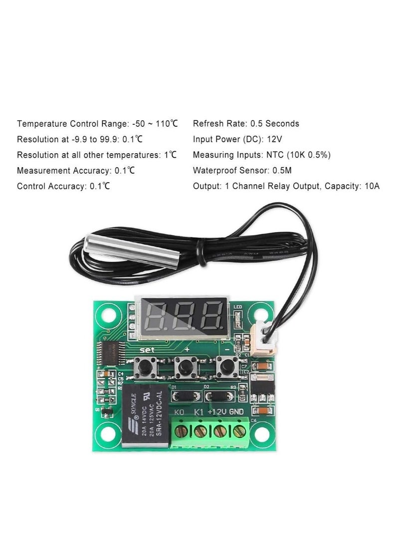 6 PCS Temperature Controller Module, XH-W1209 LCD Display Digital Thermostat Module, with Waterproof NTC Probe, 50~110℃ DC 12V Electronic Temp Control Module Switch - Image 2