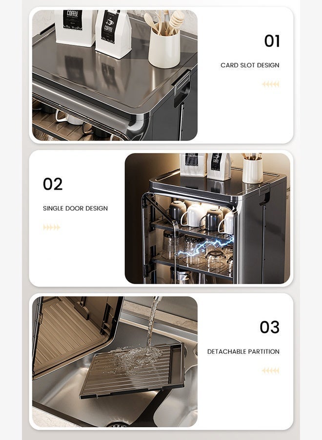 كوزينيست رف أكواب وأطباق لسطح المطبخ منظم أكواب القهوة والأوعية مع حامل تجفيف، حامل أكواب شاي وأكواب ماء مقاوم للغبار قابل للطي لتوفير المساحة حامل أطباق وأكواب أبيض - Image 4