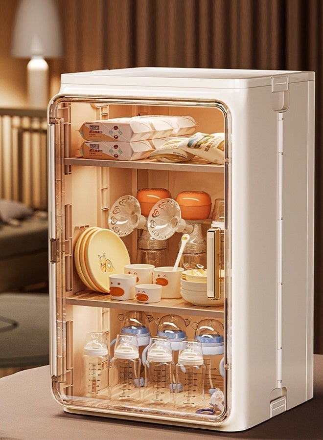 كوزينيست رف أكواب وأطباق لسطح المطبخ منظم أكواب القهوة والأوعية مع حامل تجفيف، حامل أكواب شاي وأكواب ماء مقاوم للغبار قابل للطي لتوفير المساحة حامل أطباق وأكواب أبيض - Image 3