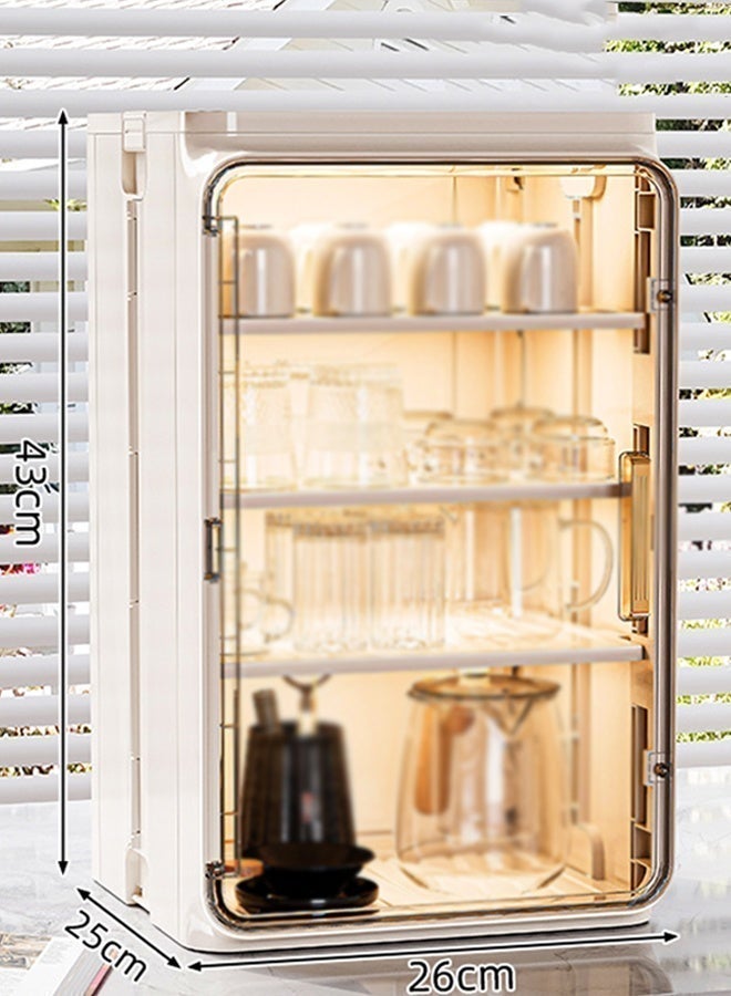كوزينيست رف أكواب وأطباق لسطح المطبخ منظم أكواب القهوة والأوعية مع حامل تجفيف، حامل أكواب شاي وأكواب ماء مقاوم للغبار قابل للطي لتوفير المساحة حامل أطباق وأكواب أبيض - Image 5