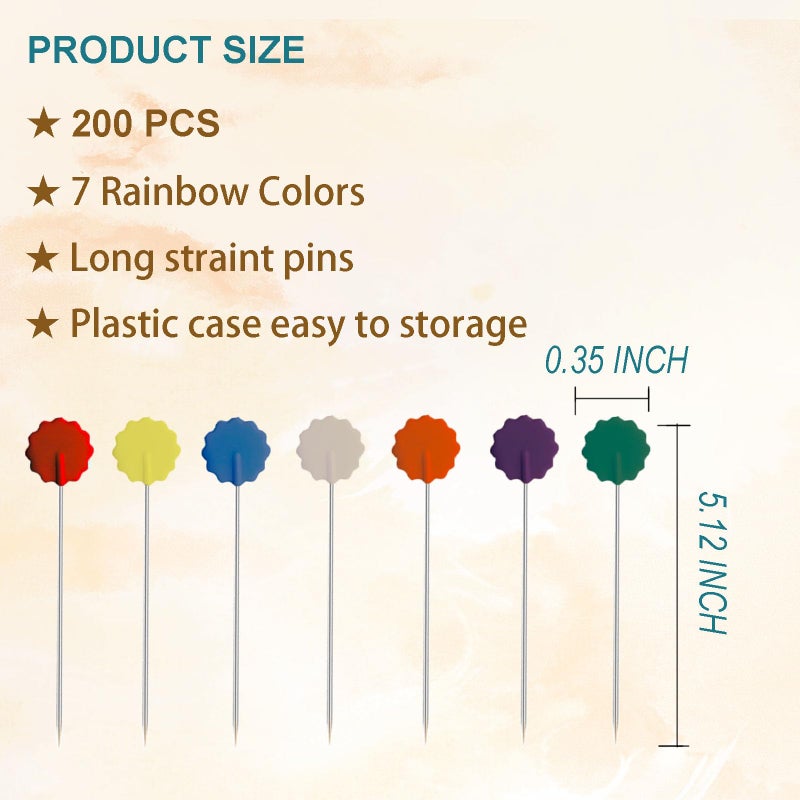 Sunenlyst 200Pcs Flat Head Sewing pins, Straight Pins with Flower Colored Heads, 2.16inch Quilting Pin for Sewing Supplies,Dressmaker, Craft, Fabric, DIY, Sewing Projects and Jewelry Decoration - Image 2