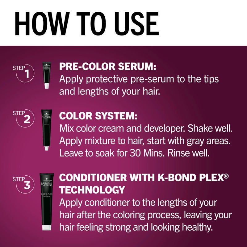 Schwarzkopf Keratin Permanent Hair Dye Cream, 1.8 Ruby Noir, Professional Quality Color for Up to 100% Gray Coverage, Bond Enforcing System - Image 5