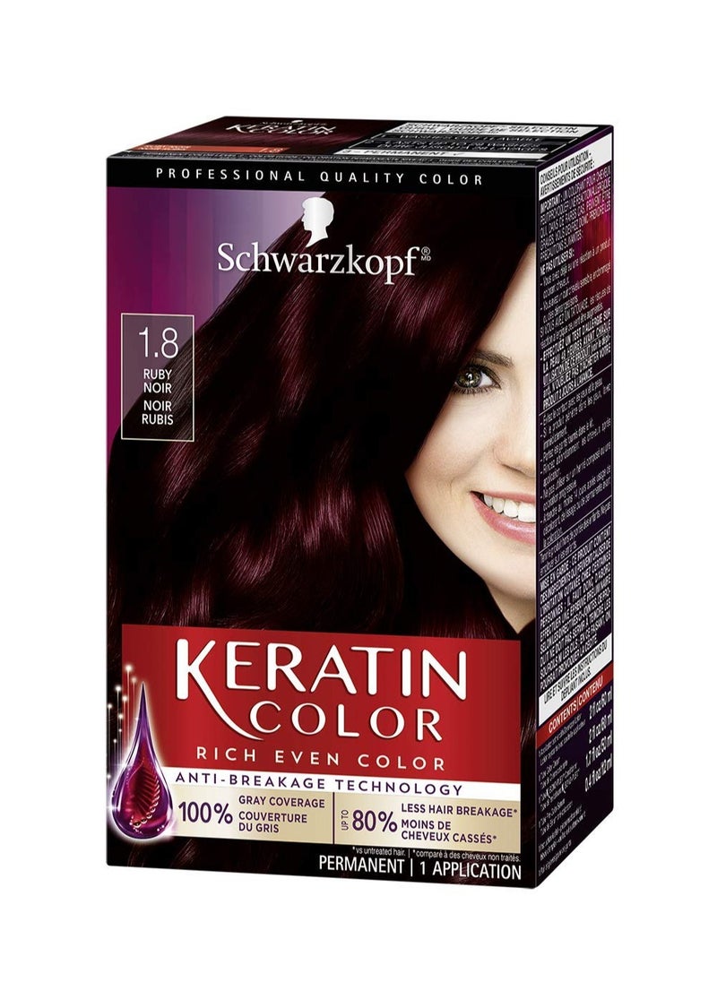 Schwarzkopf - Schwarzkopf Keratin Color Permanent Hair Color, 1.8 Ruby Noir, 1 Application - Professionally Inspired Permanent Hair Dye, for up to 80% Less Breakage vs Untreated Hair and up to 100% Gray Coverage - Image 1