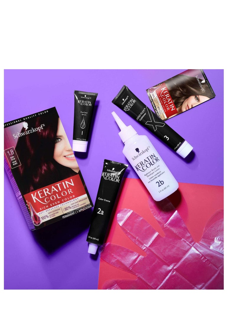 Schwarzkopf - Schwarzkopf Keratin Color Permanent Hair Color, 1.8 Ruby Noir, 1 Application - Professionally Inspired Permanent Hair Dye, for up to 80% Less Breakage vs Untreated Hair and up to 100% Gray Coverage - Image 1