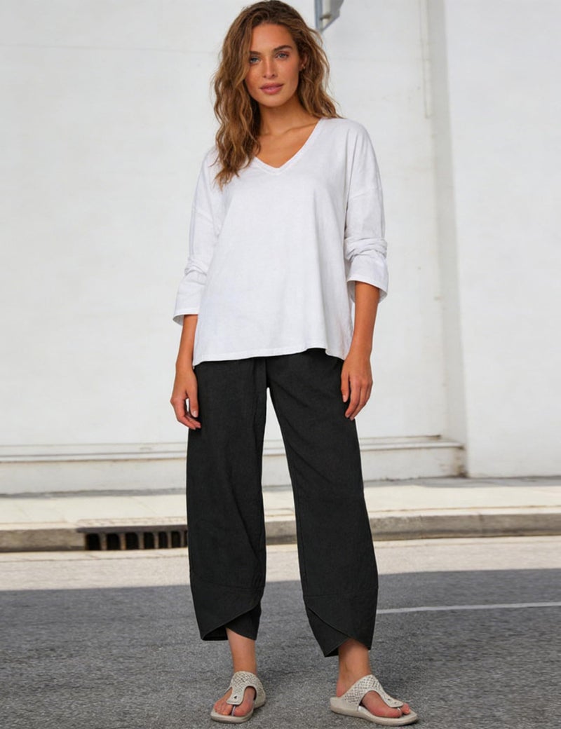 Springrain Women's Capri Pants Casual Summer Cotton Cropped Lounge Pants Trousers(Black-Large) - Image 4