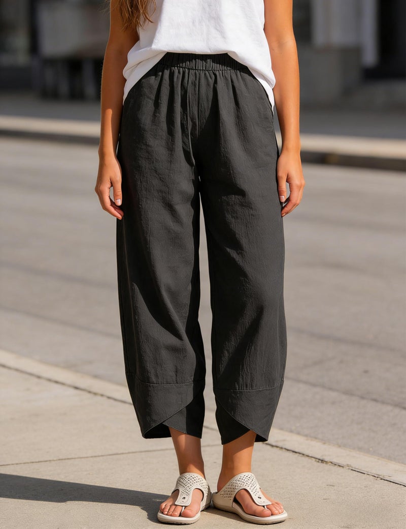 Springrain Women's Capri Pants Casual Summer Cotton Cropped Lounge Pants Trousers(Black-Large) - Image 2