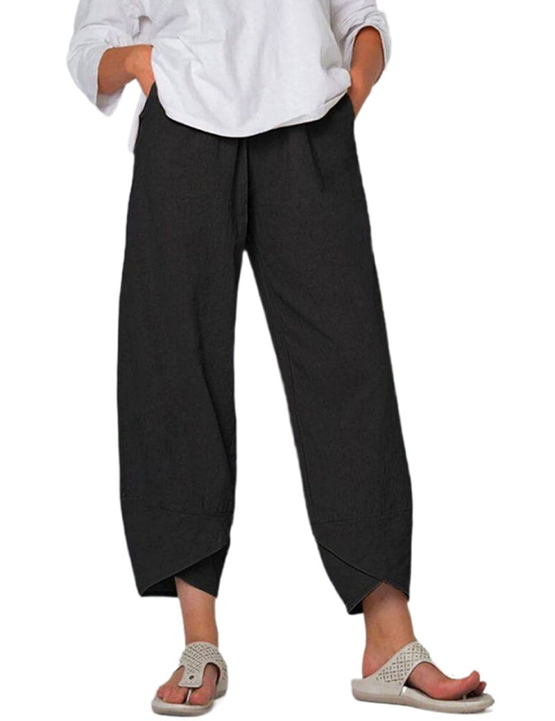 Springrain Women's Capri Pants Casual Summer Cotton Cropped Lounge Pants Trousers(Black-Large) - Image 1